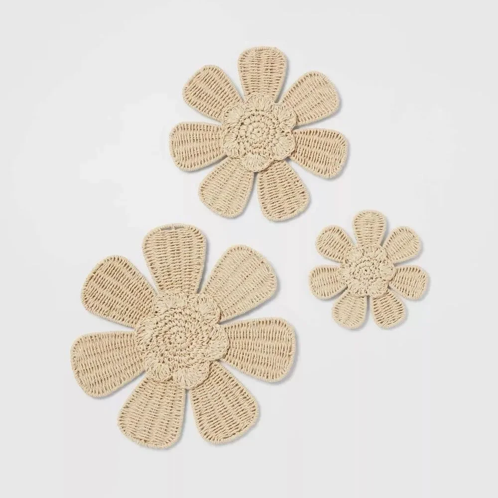 Pillowfort 3pc Woven Flower Kids Wall Decor Set Boho Nursery New Packaging Wear